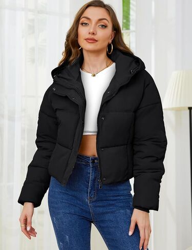 Gihuo Women's Cropped Puffer Jacket Zip Up Hooded Quilted Jackets Winter Short Padded Coat Outerwear in Kuwait