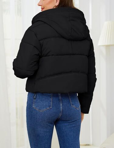 Gihuo Women's Cropped Puffer Jacket Zip Up Hooded Quilted Jackets Winter Short Padded Coat Outerwear in Kuwait