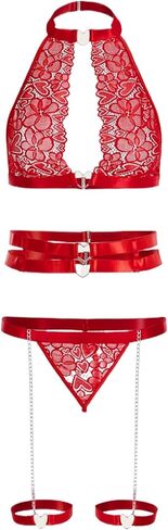 طقم ملابس داخلية نسائية من GORGLITTER مزين بالدانتيل على شكل قلب مزين بالزهور، طقم حمالة صدر ولباس داخلي مع أحزمة رباط in Kuwait