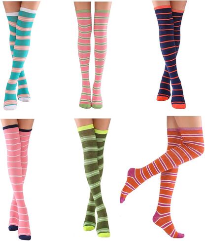 Vegove Womens Striped Thigh High Socks, Stripe Over Knee Long Sock Stretchy Leg Warmers For Cosplay Accessories in Kuwait
