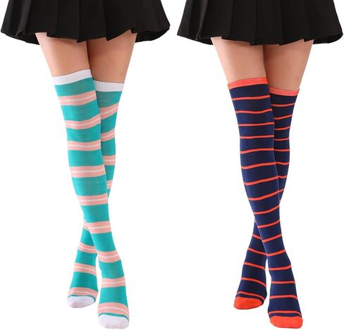 Vegove Womens Striped Thigh High Socks, Stripe Over Knee Long Sock Stretchy Leg Warmers For Cosplay Accessories in Kuwait
