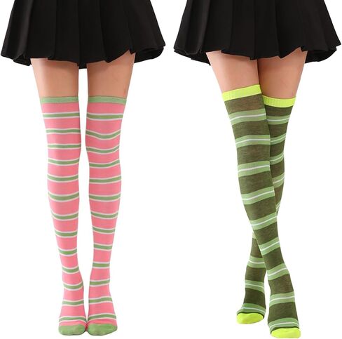 Vegove Womens Striped Thigh High Socks, Stripe Over Knee Long Sock Stretchy Leg Warmers For Cosplay Accessories in Kuwait
