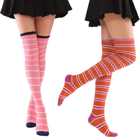 Vegove Womens Striped Thigh High Socks, Stripe Over Knee Long Sock Stretchy Leg Warmers For Cosplay Accessories in Kuwait
