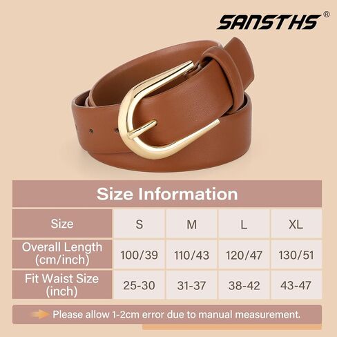SANSTHS Women's Leather Belt for Jeans Pants Fashion Gold Buckle Ladies Dress Waist Belt in Saudi Arabia