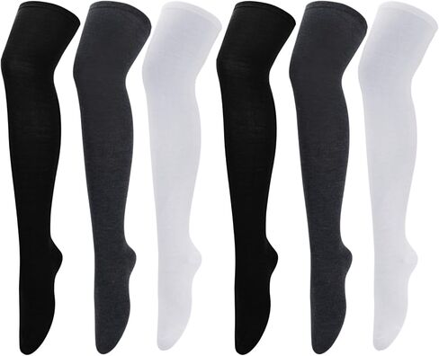 ون سينج 3-10 ازواج من الجوارب عالية الفخذ للنساء فوق الركبة، جوارب قطنية طويلة سميكة طويلة جوارب عالية الفخذ للنساء, One Size in Kuwait