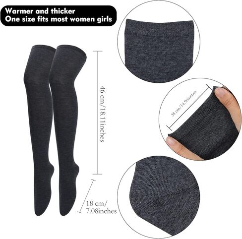 ون سينج 3-10 ازواج من الجوارب عالية الفخذ للنساء فوق الركبة، جوارب قطنية طويلة سميكة طويلة جوارب عالية الفخذ للنساء, One Size in Kuwait