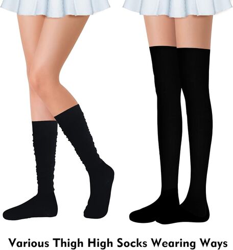 ون سينج 3-10 ازواج من الجوارب عالية الفخذ للنساء فوق الركبة، جوارب قطنية طويلة سميكة طويلة جوارب عالية الفخذ للنساء, One Size in Kuwait