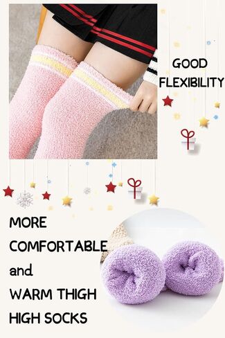 CutiePlusU Striped Coral Fleece Socks Winter Warm Over Knee High Socks Soft Fuzzy Thigh High Socks 2 pairs Pack in Saudi Arabia