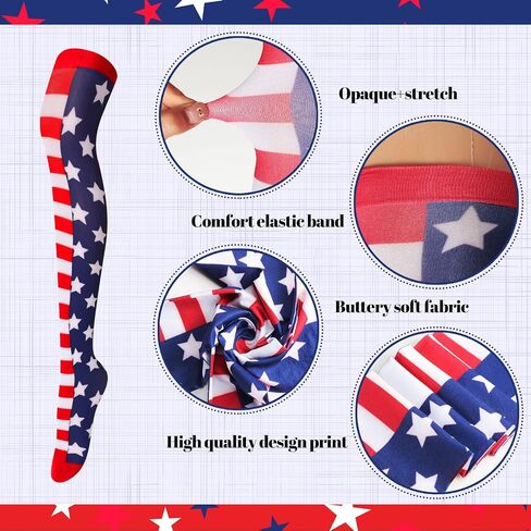 Pasimy 6 Pack Patriotic Socks American Flag Socks USA Thigh High Socks 4th of July Striped Over Knee Sock Gifts for Women Girls in Saudi Arabia