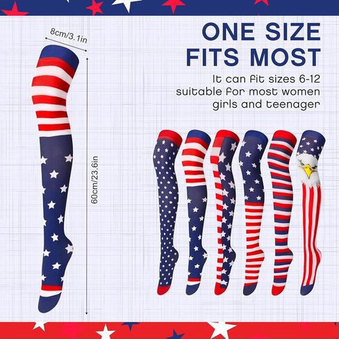 Pasimy 6 Pack Patriotic Socks American Flag Socks USA Thigh High Socks 4th of July Striped Over Knee Sock Gifts for Women Girls in Saudi Arabia