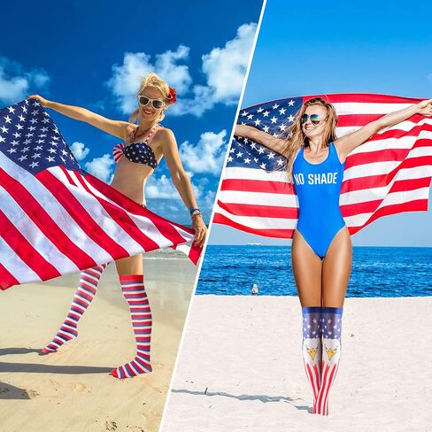 Pasimy 6 Pack Patriotic Socks American Flag Socks USA Thigh High Socks 4th of July Striped Over Knee Sock Gifts for Women Girls in Saudi Arabia