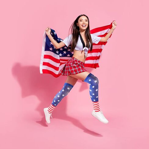 Pasimy 6 Pack Patriotic Socks American Flag Socks USA Thigh High Socks 4th of July Striped Over Knee Sock Gifts for Women Girls in Saudi Arabia
