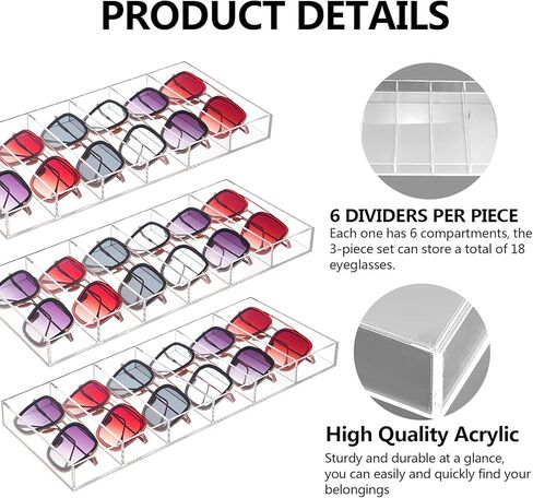 3 قطع من منظم النظارات الشمسية الأكريليك من TOUNALKER حافظة نظارات شفافة قابلة للتكديس منظم تخزين عرض النظارات in Kuwait