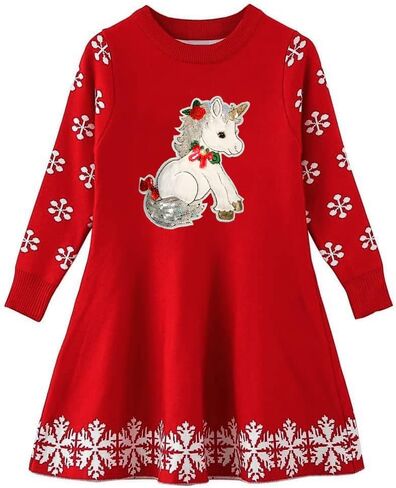 Cutiego Girl Long Sleeve Knit Sweater Dress Toddler Christmas Dress Reindeer Unicorn Xmas Gifts Winter Knit Sweater Dresses… in Saudi Arabia