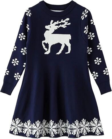 Cutiego Girl Long Sleeve Knit Sweater Dress Toddler Christmas Dress Reindeer Unicorn Xmas Gifts Winter Knit Sweater Dresses… in Saudi Arabia