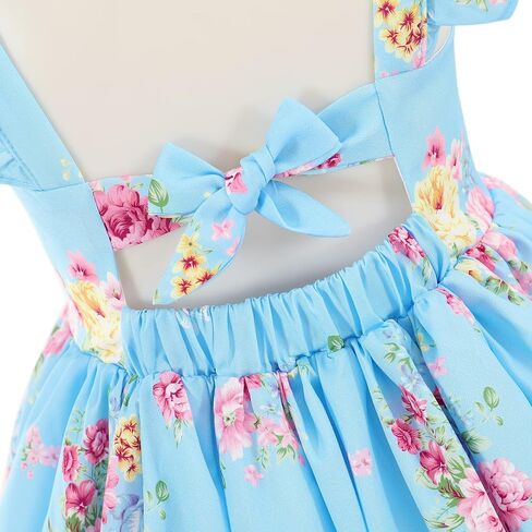 Flofallzique Summer Girls Floral Dress Ruffle Sleeves Tie Back Vintage Toddler Birthday Party Dresses in Kuwait