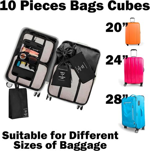 Alaskas Business - 10 Set Packing Cubes and Travel Organizers Best Packing Cubes for Luggage, Bags, Cube Storage Organizer (Pink) in Saudi Arabia