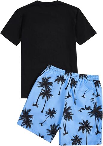 GORGLITTER Men's Two Piece Tracksuits Outfits Hawaiian Graphic Shirt and Shorts Set Light Blue and Black Medium in Saudi Arabia