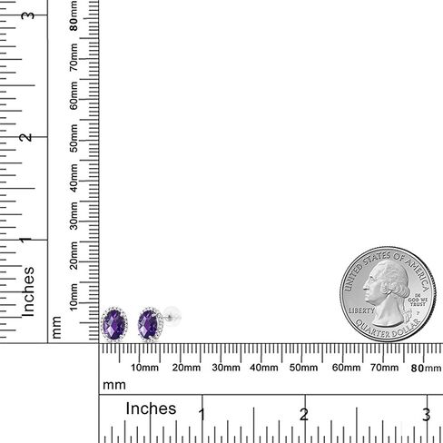 Gem Stone King 10K White Gold Purple Amethyst and White Diamond Halo Earrings For Women (1.84 Cttw, Gemstone Birthstone, Oval Checkerboard Cut 7X5MM) in Saudi Arabia