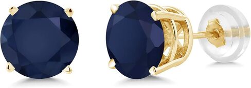 Gem Stone King 14K Yellow Gold Blue Sapphire Women's Stud Earrings (2.00 Cttw, Gemstone Birthstone, Round 6MM) in Saudi Arabia
