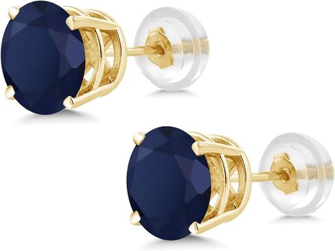 Gem Stone King 14K Yellow Gold Blue Sapphire Women's Stud Earrings (2.00 Cttw, Gemstone Birthstone, Round 6MM) in Saudi Arabia
