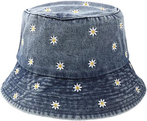 Cotton Denim Bucket Hat Vintage Sun Protection Sun Hat Small Pocket Embroidery Fisherman Cap for Men Women Teens Outdoor in Saudi Arabia