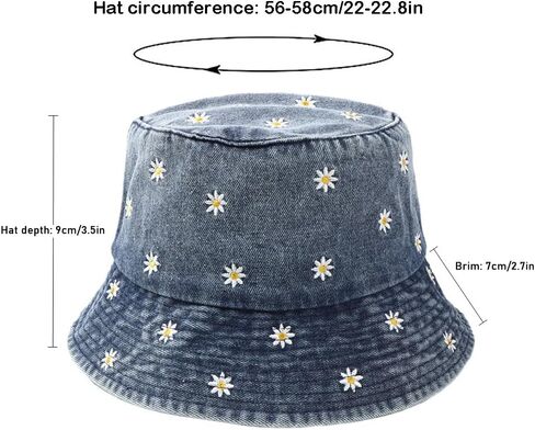 Cotton Denim Bucket Hat Vintage Sun Protection Sun Hat Small Pocket Embroidery Fisherman Cap for Men Women Teens Outdoor in Saudi Arabia