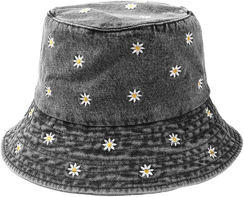Cotton Denim Bucket Hat Vintage Sun Protection Sun Hat Small Pocket Embroidery Fisherman Cap for Men Women Teens Outdoor in Saudi Arabia