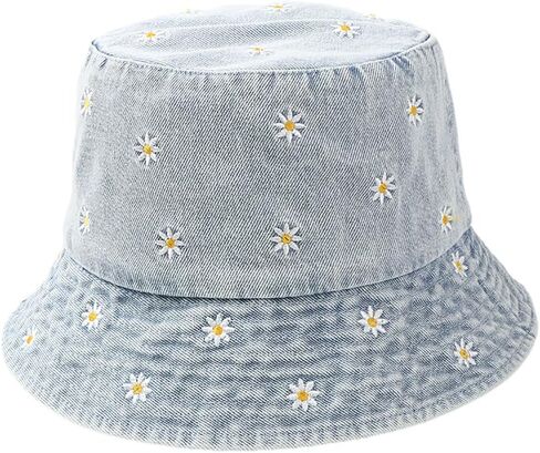 Cotton Denim Bucket Hat Vintage Sun Protection Sun Hat Small Pocket Embroidery Fisherman Cap for Men Women Teens Outdoor in Saudi Arabia