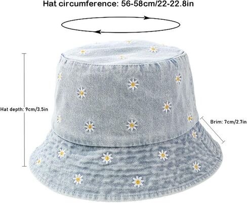 Cotton Denim Bucket Hat Vintage Sun Protection Sun Hat Small Pocket Embroidery Fisherman Cap for Men Women Teens Outdoor in Saudi Arabia
