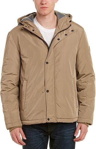 Cole Haan Men's Light Oxford Poly 28" Zip Front Jacket with Attached Hood in Saudi Arabia