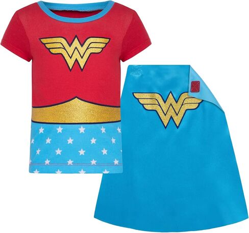 Warner Bros. Wonder Woman Girls' Costume Tee Shirt with Cape Red (6) in Kuwait