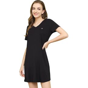 CADISI Women Soft Bamboo Nightgown Sleepwear Short Sleeve Nightdress V-Neck Sleeping Nightshirts Ladies Loungewear S-XL