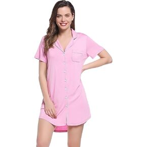 Amorbella المرأة التبريد الخيزران النوم / قمصان الليل زر أسفل قصيرة الأكمام بيجامة قمم ملابس خاصة S-XXL