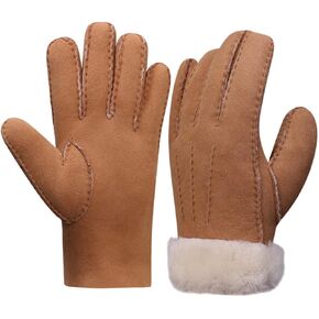 Harssidanzar Men Leather Gloves,Shearling Fur Cuff Thick Wool Lined for Winter Cold Weather Driving Gloves KM043US in Kuwait