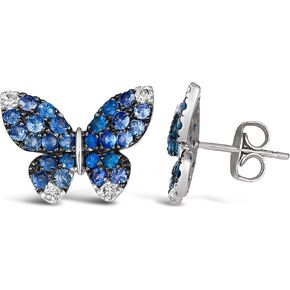 1 2/5 Carat White and Blue Sapphire Butterfly Stud Earrings for Women in 14k White Gold Studs with Push Back by LeVian in Kuwait