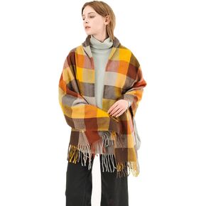 MaMa coco Women's Cashmere Feel Scarf Tartan Shawl Wraps Warm Open Front Poncho in Saudi Arabia