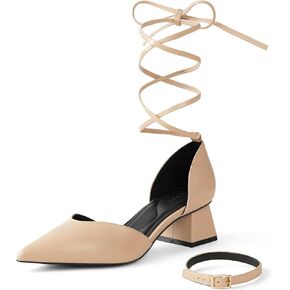 Arromic Women's Pumps Pointed Toe Three-Way Wear Adjustable Ankle Strap Strappy Chunky Heels for Women Work Low Block Pumps Shoes Casual Daily Wedding Party Wear Pumps for Women