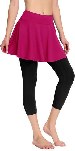 سراويل ضيقة بتنورة للنساء مع جيوب، سراويل كابري لليوجا مع تنورة عالية الخصر وبنطلون للجري in Kuwait