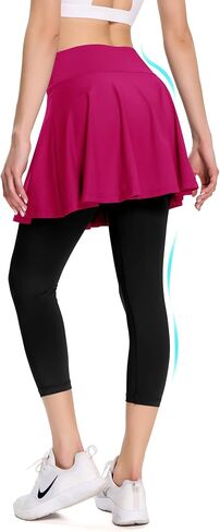 سراويل ضيقة بتنورة للنساء مع جيوب، سراويل كابري لليوجا مع تنورة عالية الخصر وبنطلون للجري in Kuwait