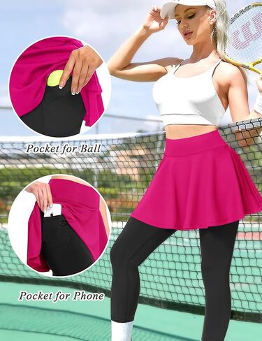 سراويل ضيقة بتنورة للنساء مع جيوب، سراويل كابري لليوجا مع تنورة عالية الخصر وبنطلون للجري in Kuwait