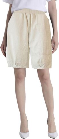شورت برمودا نسائي من IXIMO كاجوال من القطن والكتان بمقاس مريح وخصر مطاطي مع جيوب in Kuwait