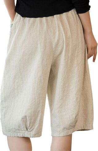 شورت برمودا نسائي من IXIMO كاجوال من القطن والكتان بمقاس مريح وخصر مطاطي مع جيوب in Kuwait