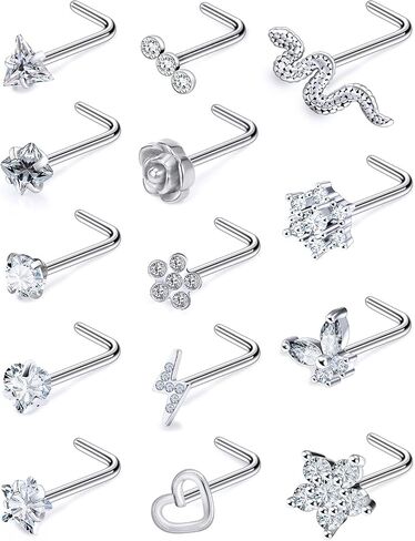 Kridzisw 18G 20G Nose Rings Hoop Stainless Steel L-Shaped Nose Rings Studs Screw Clear Clicker Retainer Tragus Cartilage Helix Earrings Piercing Hoop 36pcs in Kuwait