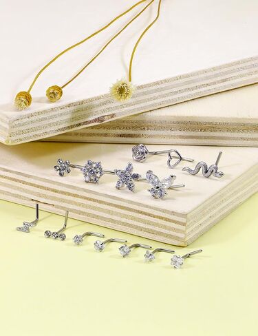 Kridzisw 18G 20G Nose Rings Hoop Stainless Steel L-Shaped Nose Rings Studs Screw Clear Clicker Retainer Tragus Cartilage Helix Earrings Piercing Hoop 36pcs in Kuwait