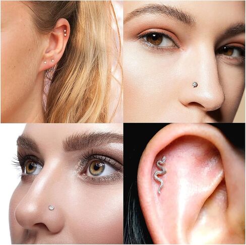 Kridzisw 18G 20G Nose Rings Hoop Stainless Steel L-Shaped Nose Rings Studs Screw Clear Clicker Retainer Tragus Cartilage Helix Earrings Piercing Hoop 36pcs in Kuwait