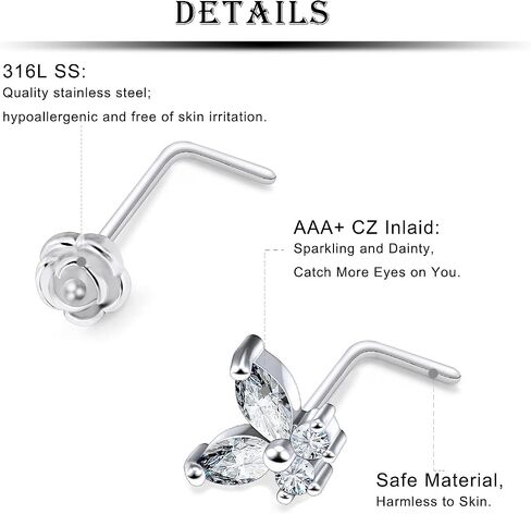 Kridzisw 18G 20G Nose Rings Hoop Stainless Steel L-Shaped Nose Rings Studs Screw Clear Clicker Retainer Tragus Cartilage Helix Earrings Piercing Hoop 36pcs in Kuwait