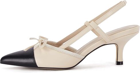Coutgo المرأة القوس التعادل Slingback مضخات وأشار اصبع القدم هريرة كعب منخفض المرقعة اللباس الصنادل ذات الكعب العالي in Saudi Arabia