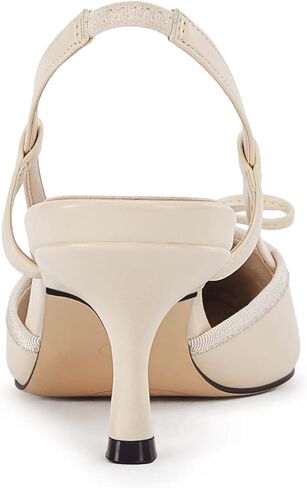 Coutgo المرأة القوس التعادل Slingback مضخات وأشار اصبع القدم هريرة كعب منخفض المرقعة اللباس الصنادل ذات الكعب العالي in Saudi Arabia