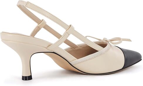 Coutgo المرأة القوس التعادل Slingback مضخات وأشار اصبع القدم هريرة كعب منخفض المرقعة اللباس الصنادل ذات الكعب العالي in Saudi Arabia